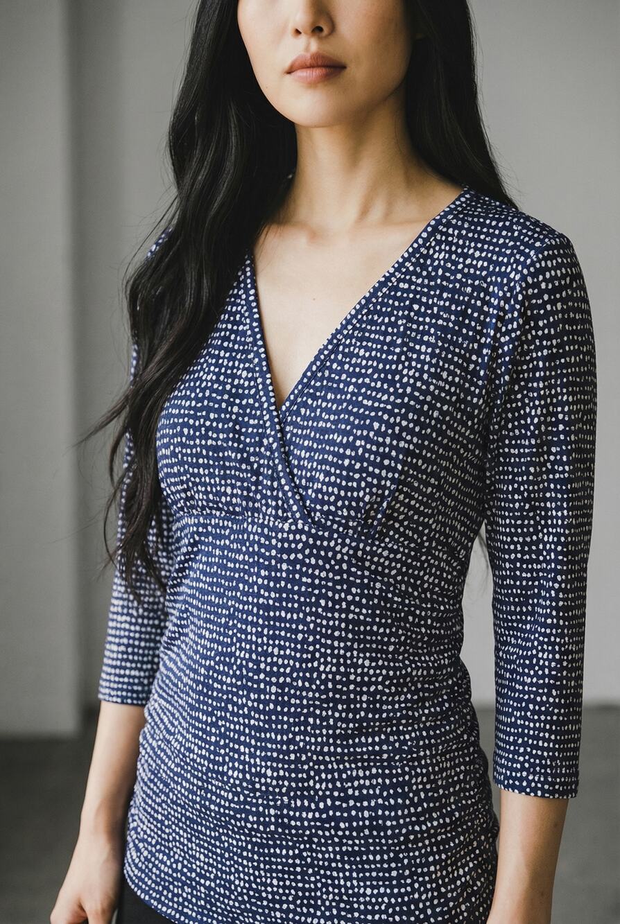 Ann Taylor Black & White‎ Dotted Faux Wrap Surplice Top Size S 3/4 Sleeve